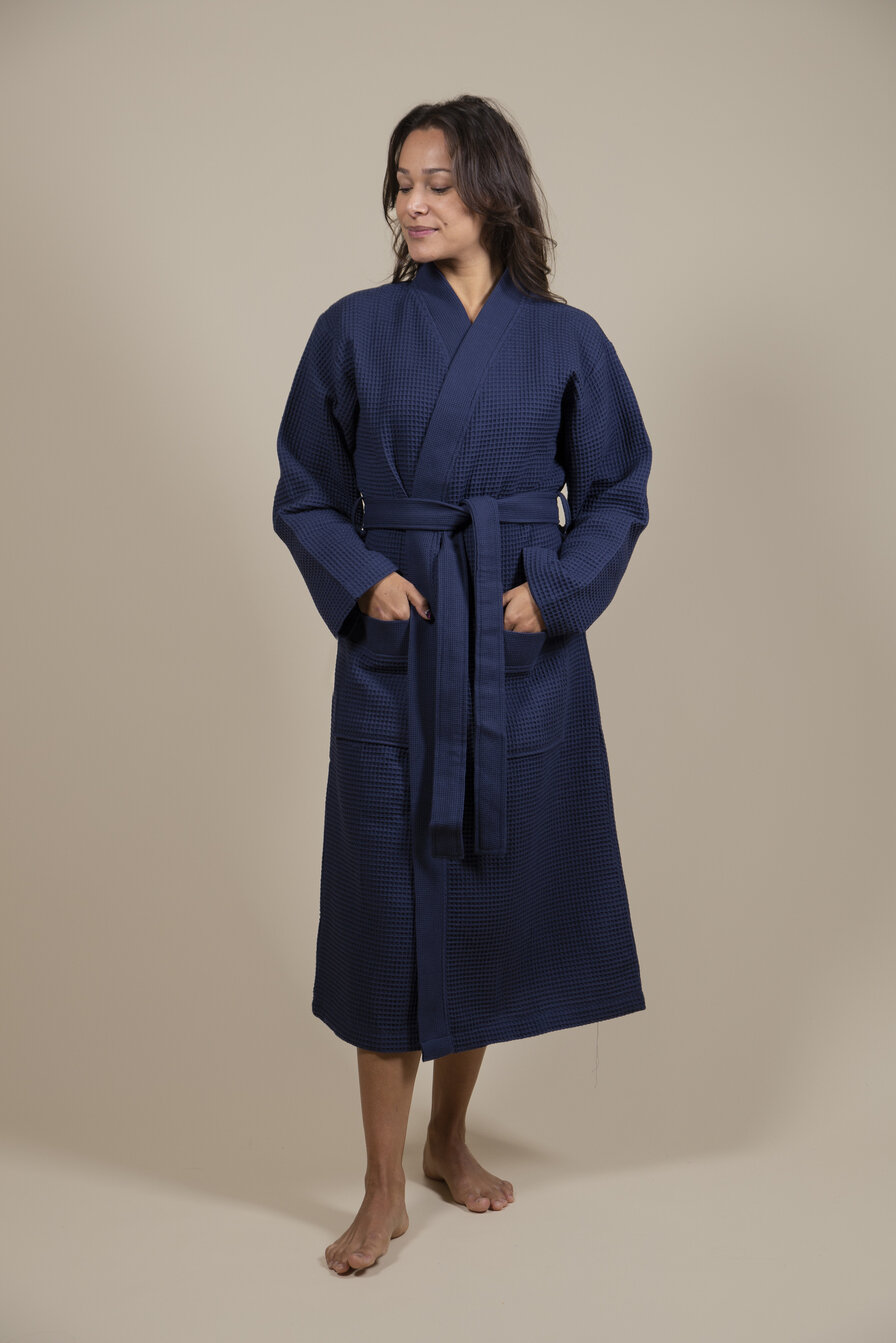 Peignoir Femme Kimono Bleu Fonc&eacute;